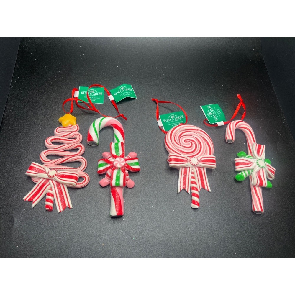 NWT Kurt Adler Candy Land Christmas Ornaments Set 4 Clay Dough Peppermint Sweets
